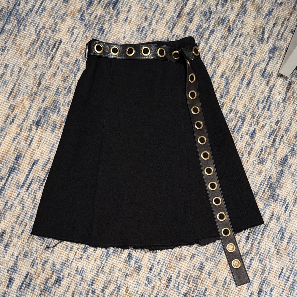 Proenza Black Wool Skirt with attached Gold belt